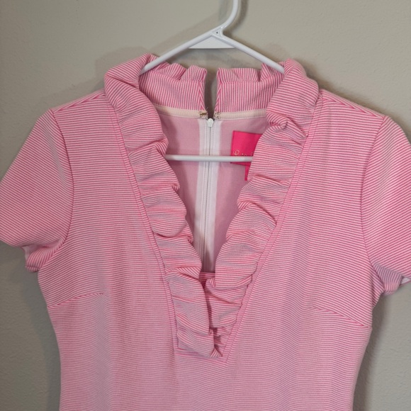 Lilly Pulitzer NWT Tisbury Prosecco Pink Striped Ruffle Dress - Picture 2 of 6